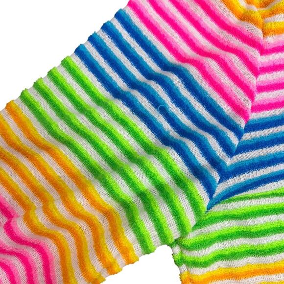 Vintage 70's Rainbow Striped Hoodie Terrycloth Beach Coverup Medium Catalina Top - Picture 5 of 9